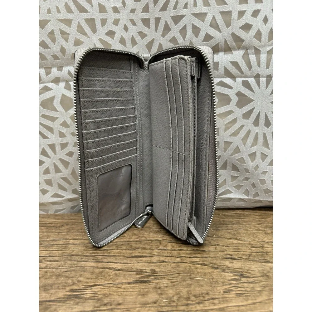 Michael Kors‎ Jet Set Travel Continental Luggage Gray Leather Wristlet/Wallet
